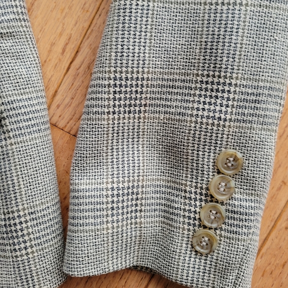 Austin Reed Plaid Taupe Silk Blend Core Blazer Jacket 6 Vintage - Picture 2 of 13